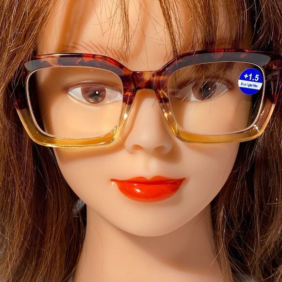 1555 Claudia Square Concave 1.5 NEW Tortoise Reading Glasses Blue Light Filter - Picture 1 of 9
